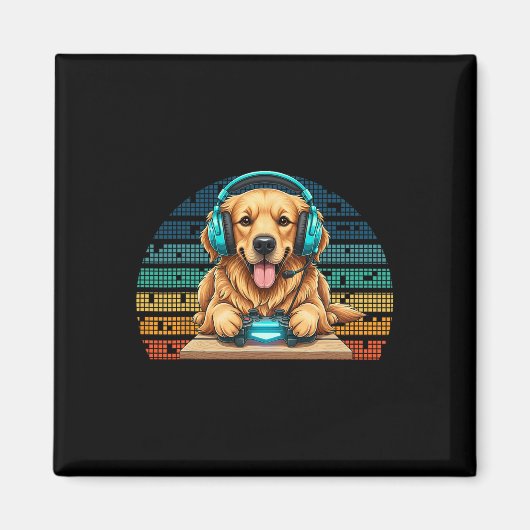 Lustiger Gamer-Hund mit Headset und Controller Gol Magnet (Vorne)