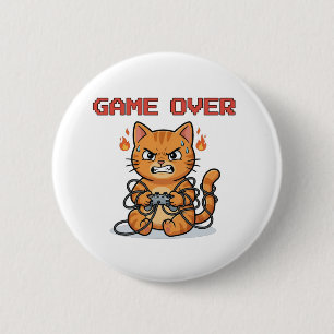 Lustiger Gamer-Katzen-Game-Over-Button Button