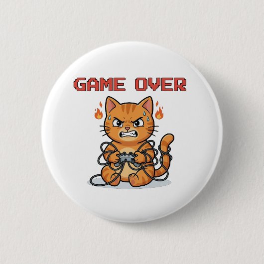 Lustiger Gamer-Katzen-Game-Over-Button Button (Vorderseite)