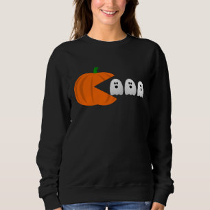 lustiger Gamer zwischen Kürbisgeister-Retro Sweatshirt