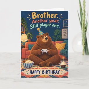 Lustiger Gaming-Bär Spieler Eins Bruder Geburtstag Karte
