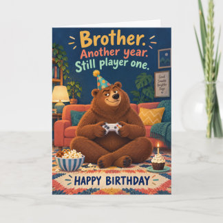 Lustiger Gaming-Bär Spieler Eins Bruder Geburtstag Karte