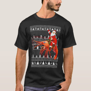 Lustiger Garnelen-Fischliebhaber-Santa-Reitet-Garn T-Shirt