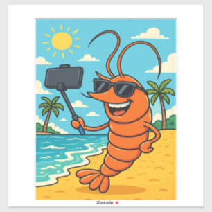 Lustiger Garnelen-Strand-Selfie – Sommer-Garnelenl Aufkleber