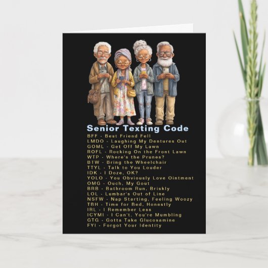 Lustiger Geburtstag Seniors SMS-Code Karte (Vorderseite)