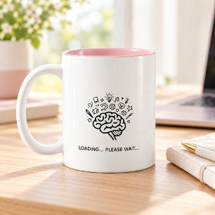 Lustiger Gehirn Ladebildschirm Bitte Warten Kaffee Zweifarbige Tasse