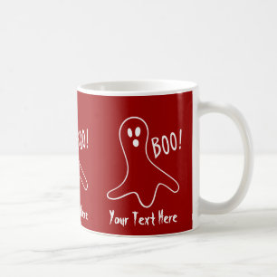 lustiger Geist, der Boo-Halloween-Löffel ruft Kaffeetasse