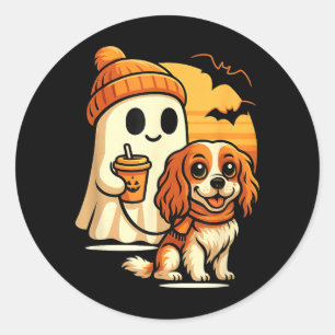 Lustiger Geist gehender Cavalier King Charles Hund Runder Aufkleber