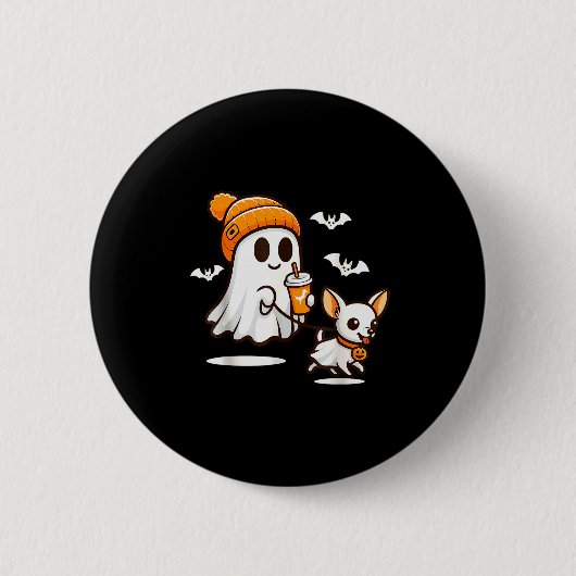Lustiger Geist gehender Chihuahua-Hund Halloween F Button (Vorderseite)