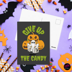 Lustiger Geist Gib Den Süßigkeiten Auf Halloween Postkarte