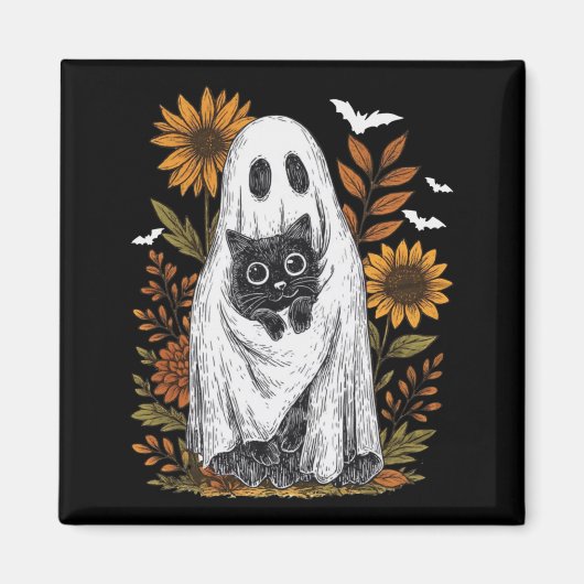 Lustiger Geist hält schwarze Katze Halloween-Geist Magnet (Vorne)