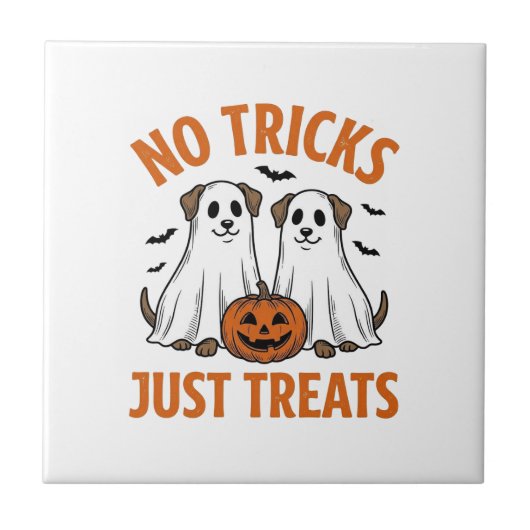 Lustiger Geist-Hund Halloween Keine Tricks, nur Le Fliese (Vorderseite)