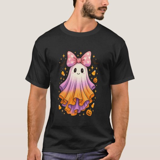 Lustiger Geist mit Schleife Süße Candy Corn Hallow T-Shirt (Vorderseite)