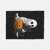Lustiger Geist mit schwarzer Katze und Kürbislater Fleecedecke (Vorderseite (Horizontal))