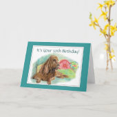 Lustiger geknitterter Jagdhund-Alters-50. Karte (Gelbe Blume)