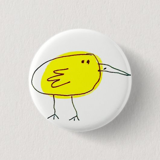 Lustiger gelber Vogel Doodle Button (Vorderseite)