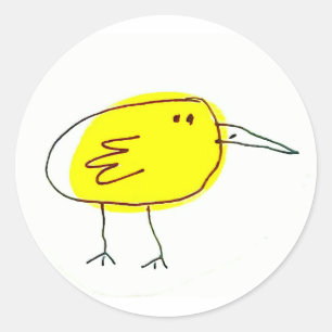 Lustiger gelber Vogel Doodle Runder Aufkleber