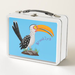 Lustiger Gelbschnabel-Hornvogel-Safari-Vogel-Carto Metall Brotdose