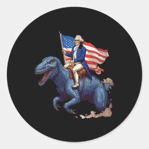 Lustiger George Washington reitet auf einem Tyrann Runder Aufkleber