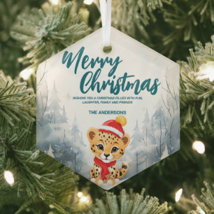 Lustiger Gepard Frohe Weihnachten Baum Schnee Feie Ornament Aus Glas