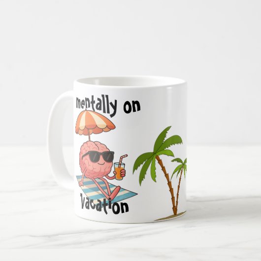 Lustiger Geschenkbecher - Gehirn im Urlaubsmodus Kaffeetasse (Vorderseite Links)