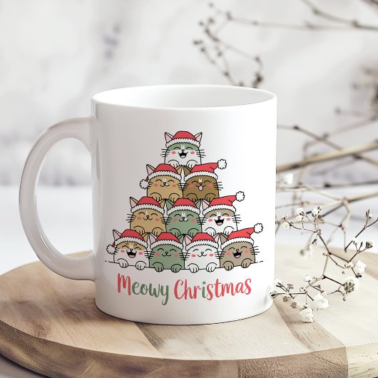 Lustiger gestapelter Katzen-Meowy-Weihnachtsbaum Kaffeetasse