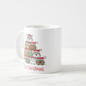 Lustiger gestapelter Katzen-Meowy-Weihnachtsbaum Kaffeetasse (Vorderseite Links)