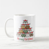 Lustiger gestapelter Katzen-Meowy-Weihnachtsbaum Kaffeetasse (Links)