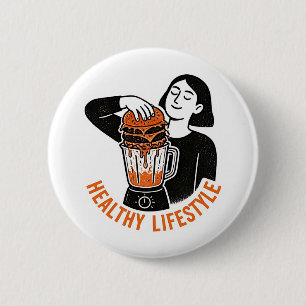 Lustiger gesunder Lebensstil Burger Mixer Linolsch Button
