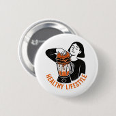 Lustiger gesunder Lebensstil Burger Mixer Linolsch Button (Vorne & Hinten)