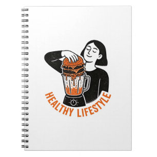 Lustiger gesunder Lifestyle-Burger-Blender-Linolsc Notizblock