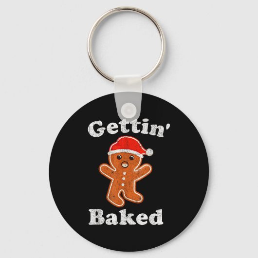 Lustiger Gingerbread-Mann wird gebacken Cookie-Bac Schlüsselanhänger (Vorderseite)
