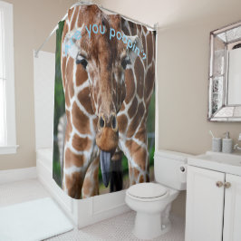 Lustiger Giraffe-Duschvorhang „Kackst du?“ –  Duschvorhang