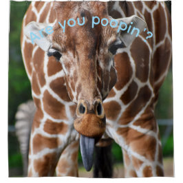 Lustiger Giraffe-Duschvorhang „Kackst du?“ –  Duschvorhang