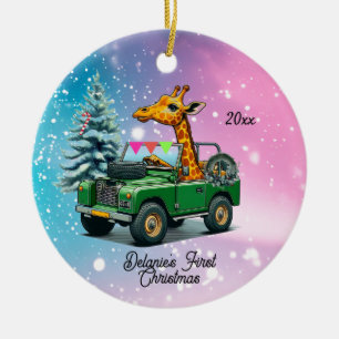 Lustiger Giraffenbaby-Weihnachten Keramik Ornament