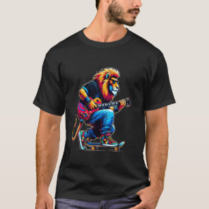 Lustiger Gitarre Löwe Tier Mit Skateboard Musik Li T-Shirt