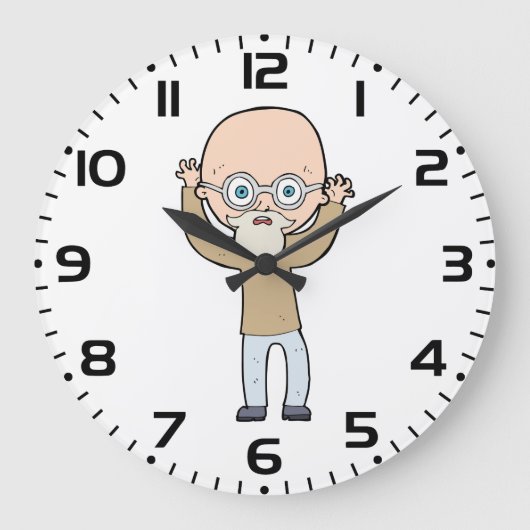 Lustiger Glatzkopf, komischer alter Mann mit Bart Große Wanduhr (Vorderseite)