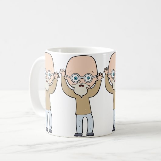Lustiger Glatzkopf, komischer alter Mann mit Bart Kaffeetasse (Vorderseite Links)