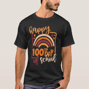 Lustiger Glücklicher 100. Schultag Lehrer Regenbog T-Shirt