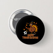 Lustiger glücklicher Erntedank Truthahn Fußball Li Button (Vorne & Hinten)