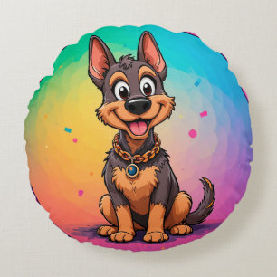 Lustiger glücklicher Hund 🐾 Süßes verspielt Carto Rundes Kissen