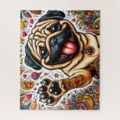 Lustiger glücklicher Mops Hund Puzzle (Vertikal)