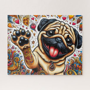 Lustiger glücklicher Mops Hund Puzzle