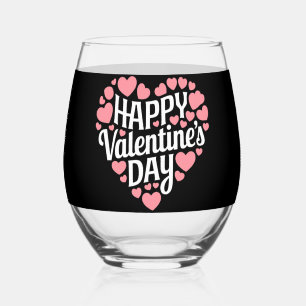 Lustiger glücklicher Valentinstag Herz Liebe Valen Weinglas Ohne Stiel