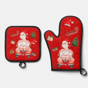 Lustiger glücklicher Weihnachtsmann Weihnachtscart Ofenhandschuh & Topflappen-Set
