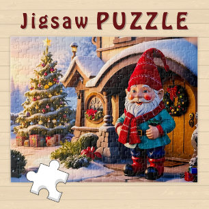 Lustiger Gnom vor der Tür des Weihnachtshauses - Puzzle