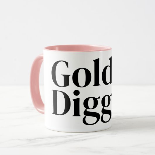Lustiger Gold Digger Kaffeebecher mit rosa Akzente Tasse (Vorderseite Links)