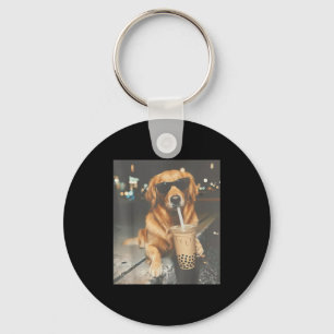 Lustiger Golden Retriever, der Boba-Tee trinkt, Ha Schlüsselanhänger