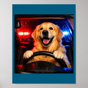 Lustiger Golden Retriever-Fahrsmeme-Hund fährt ein Poster