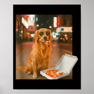 Lustiger Golden Retriever Hund isst Pizza Meme Nac Poster